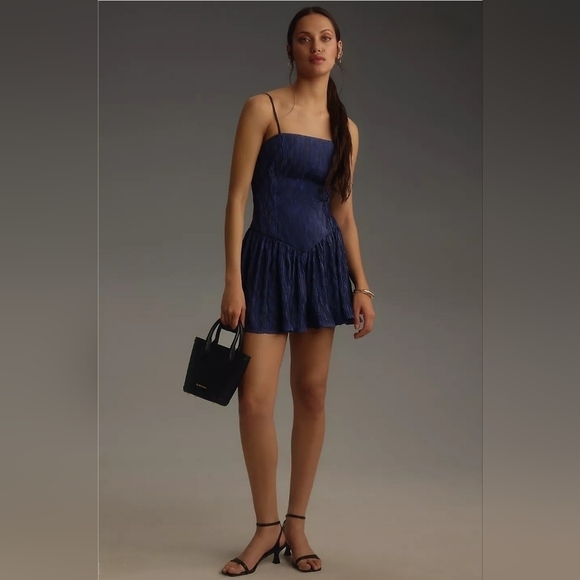 Hutch Anthropologie Sleeveless Drop Waist Square Neck Romper in Blue Motif NWT - Picture 2 of 16